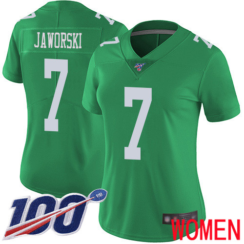 Women Philadelphia Eagles #7 Ron Jaworski Limited Green Rush Vapor Untouchable NFL Jersey 100th Season